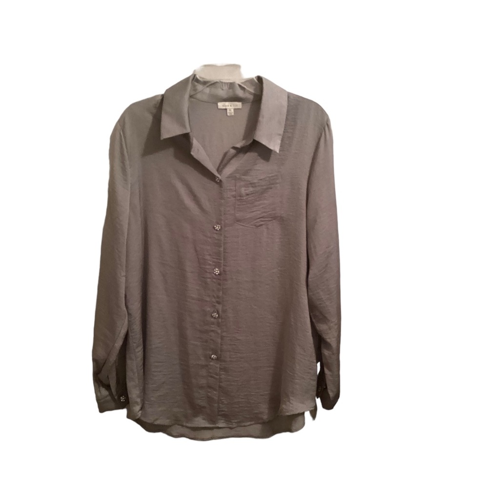 Alex & Lili Collared Blouse with Rhinestone buttons XL